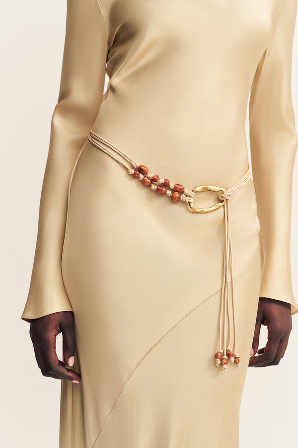 Agnes Long Sleeve Maxi Dress With Belt | Oat | Dresses