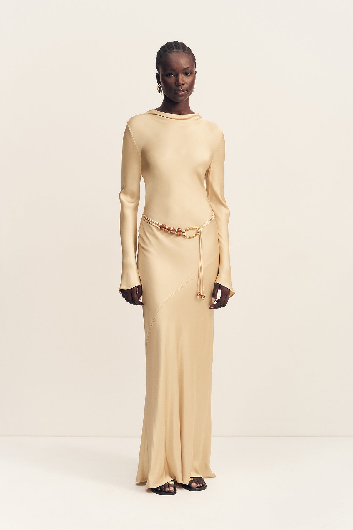 Agnes Long Sleeve Maxi Dress With Belt | Oat | Dresses | Shona Joy
