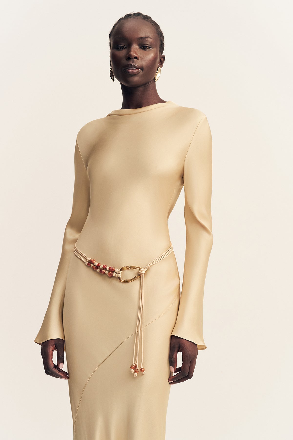 Agnes Long Sleeve Maxi Dress With Belt | Oat | Dresses | Shona Joy