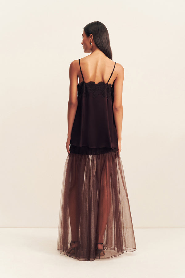 HALO SHEER MAXI SKIRT - ESPRESSO