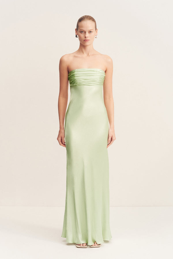 LA LUNE STRAPLESS RUCHED BODICE MAXI DRESS - KEY LIME_F