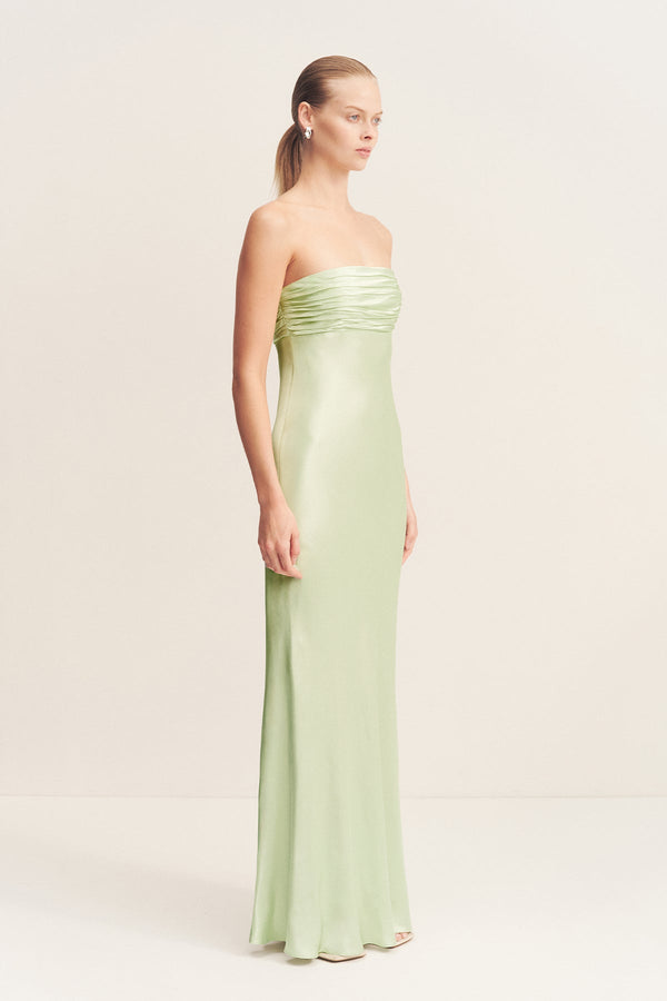 LA LUNE STRAPLESS RUCHED BODICE MAXI DRESS - KEY LIME
