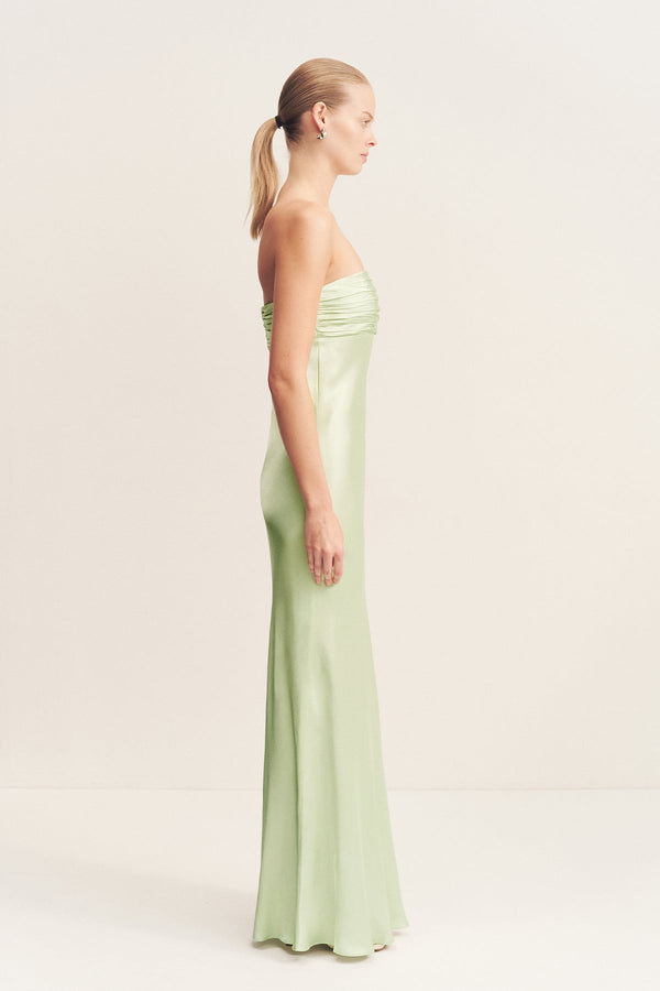 LA LUNE STRAPLESS RUCHED BODICE MAXI DRESS - KEY LIME