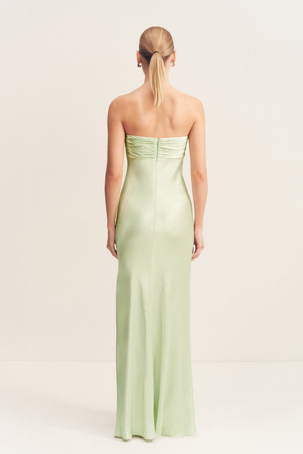 LA LUNE STRAPLESS RUCHED BODICE MAXI DRESS - KEY LIME