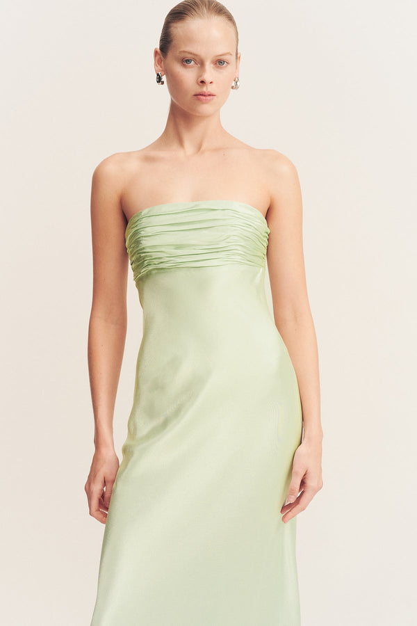 LA LUNE STRAPLESS RUCHED BODICE MAXI DRESS - KEY LIME