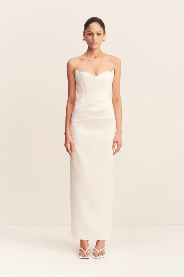 OAKLEY STRAPLESS DRAPED MAXI DRESS - IVORY_F
