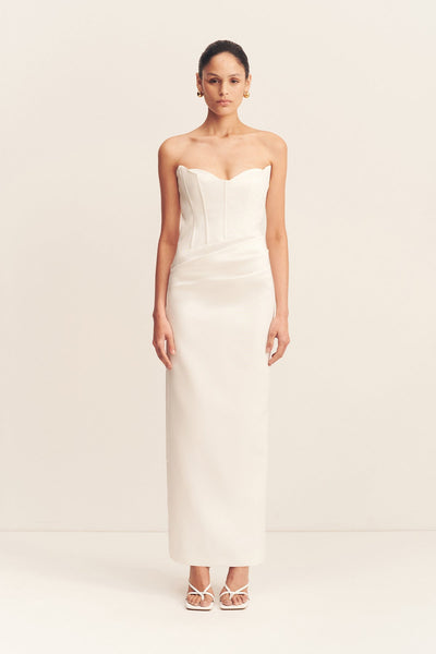 strapless drop waist maxi dress in cream Soft Bloom Drop Waist Strapless Maxi Dress | Yellow | Womens main image 0