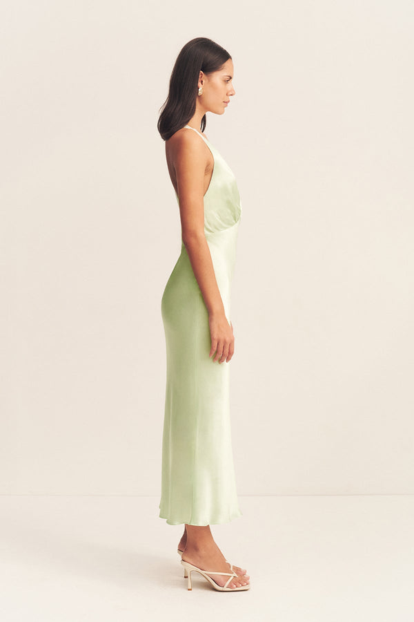 LA LUNE PLUNGED CROSS BACK MIDI DRESS - KEY LIME