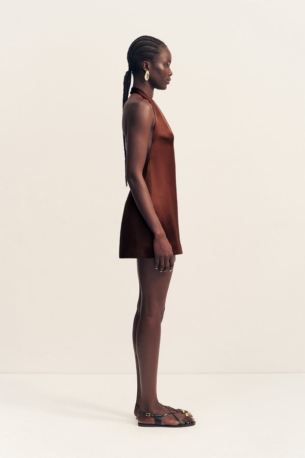 Shona Joy Savanna Halter Neck Mini Dress in Brown - size Aus 8/US 4