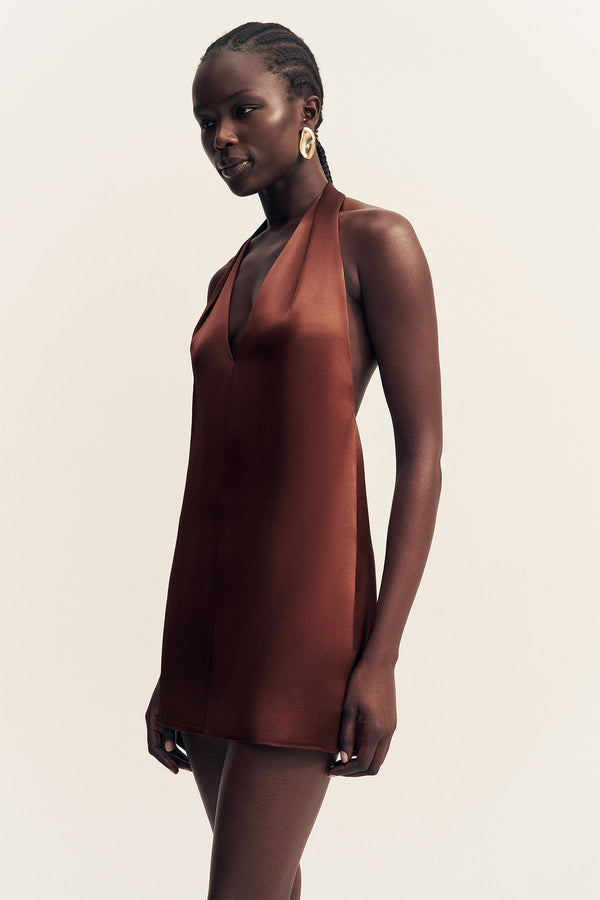 Shona Joy Savanna Halter Neck Mini Dress in Brown - size Aus 8/US 4 Shona Joy Savanna Halter Neck Mini Dress in Brown - size Aus 8/US 4