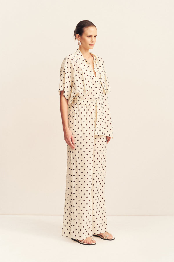 HOUSTON SHEER DRAWSTRING PANT - BLANC POLKA