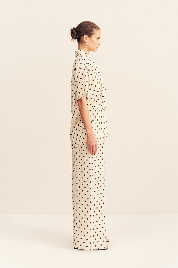 HOUSTON SHEER DRAWSTRING PANT - BLANC POLKA