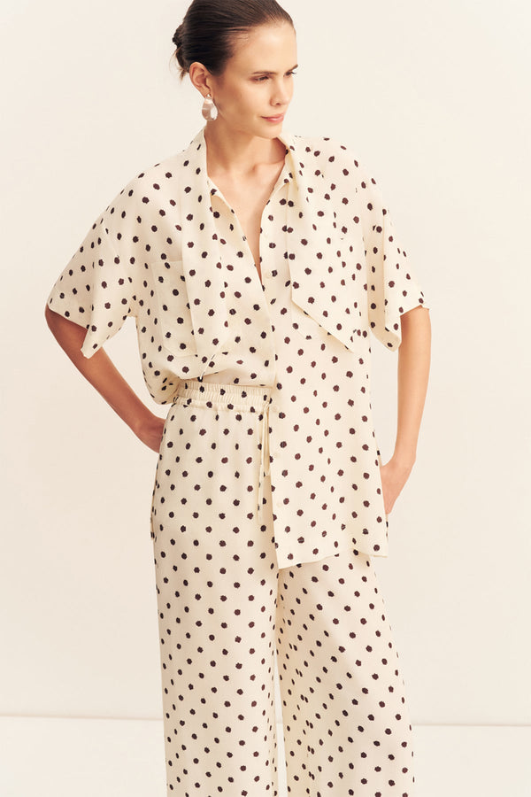 HOUSTON SHEER DRAWSTRING PANT - BLANC POLKA