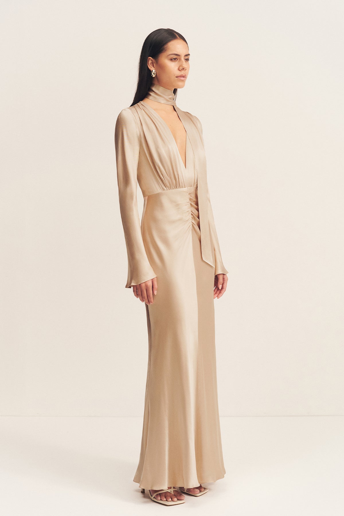 m*ä様 tree and moon Two Way Long Dress Mariah White Chiffon Ruffle Halterneck Maxi Dress