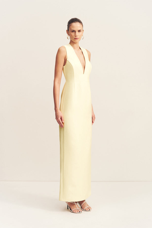 Shona Joy - Otis Plunged Fitted Maxi Dress - Yuzu