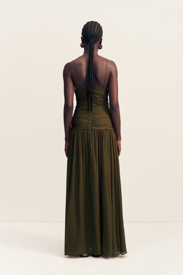 Shona Joy Juno Gathered Bodice Maxi Dress in Olive - size Aus 12/US 8 Shona Joy Juno Gathered Bodice Maxi Dress in Olive - size Aus 12/US 8