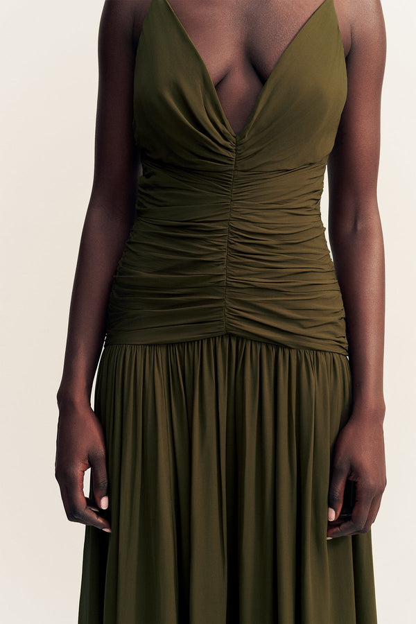 Shona Joy Juno Gathered Bodice Maxi Dress in Olive - size Aus 12/US 8 Shona Joy Juno Gathered Bodice Maxi Dress in Olive - size Aus 12/US 8