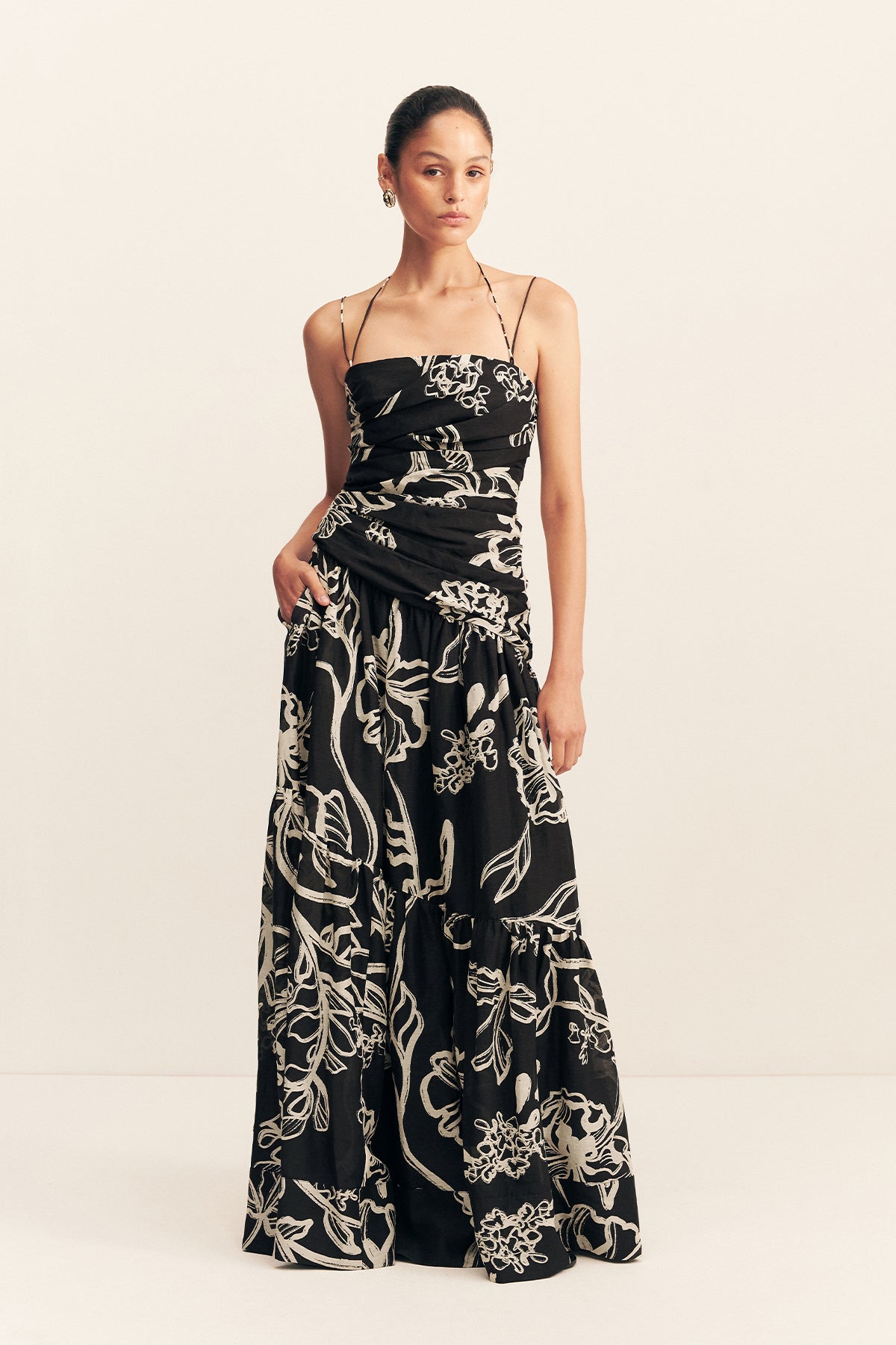 Lila Double Strap Tiered Maxi Dress | Shadow Bloom | Dresses | Shona ...