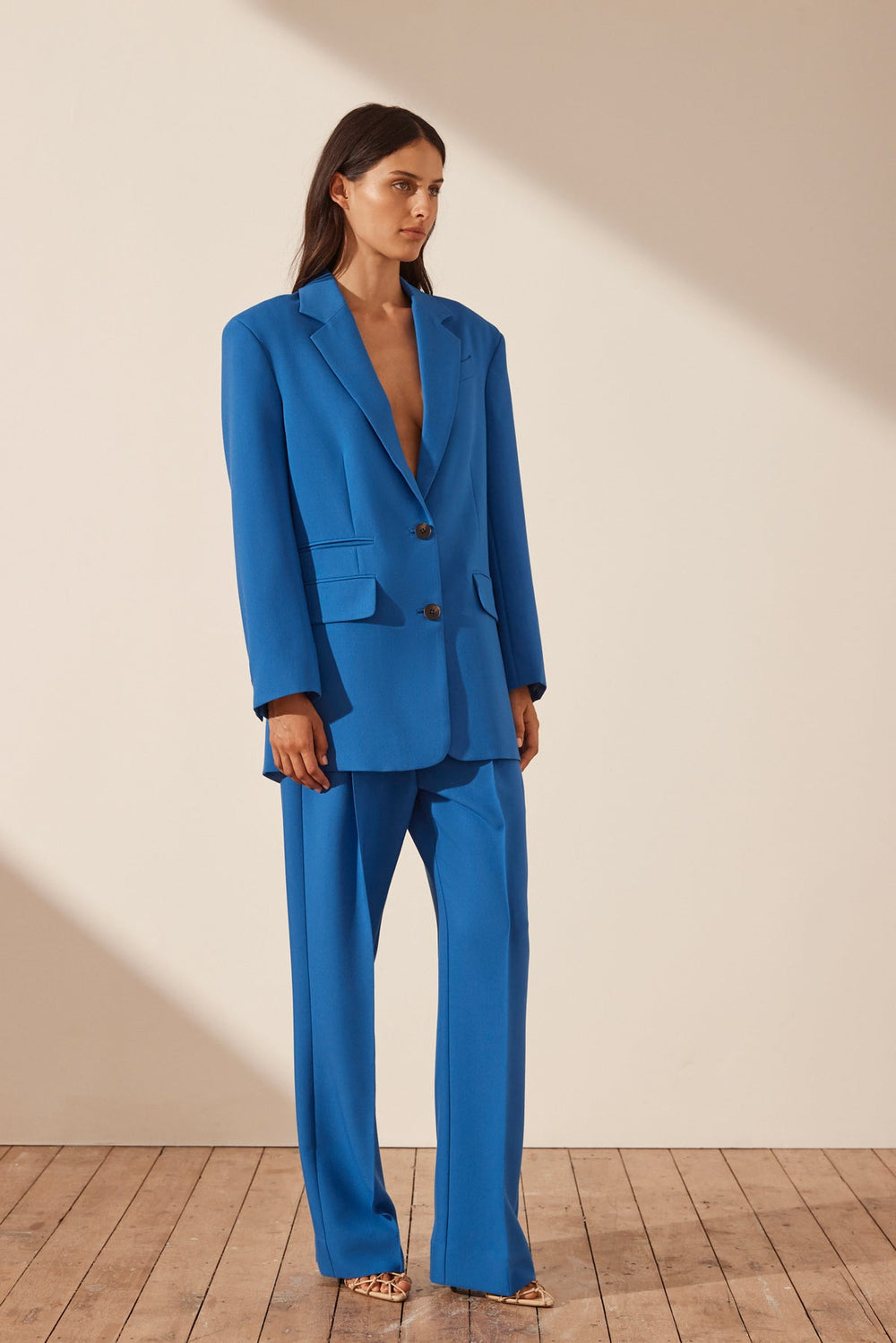 In The Style x Lorna Luxe blazer and pants set in blue