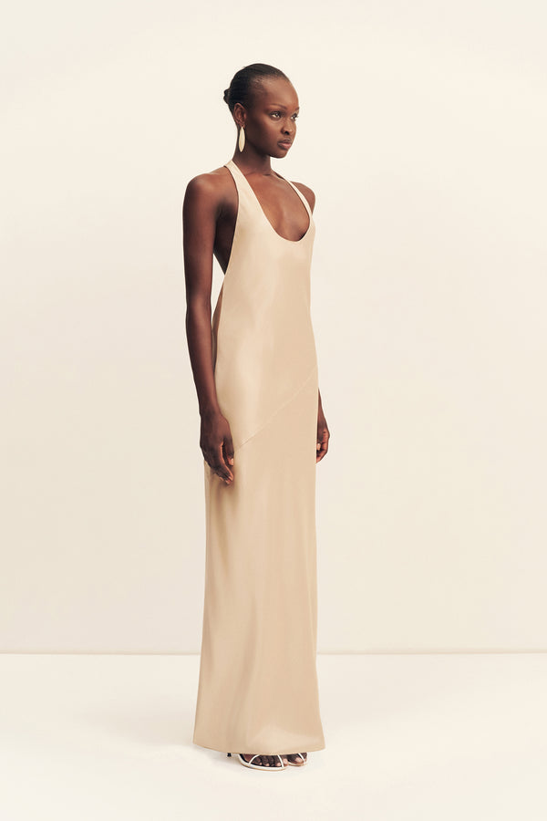 SAVANNA RACER BACK MAXI DRESS - CHAMPAGNE