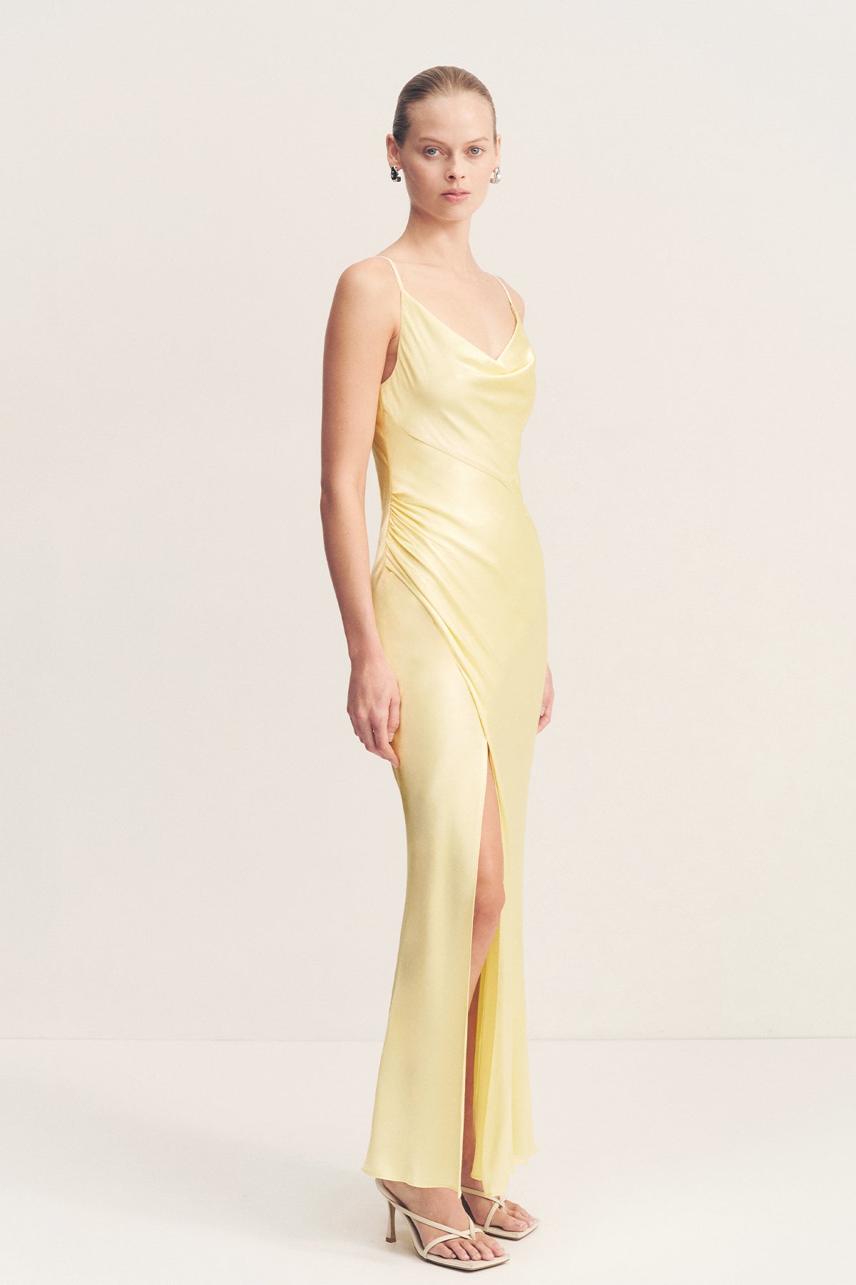 plunge cowl neck floor length dress in ivory Alie Street Cruise Cowl Neck Maxi Dress (Ivory)