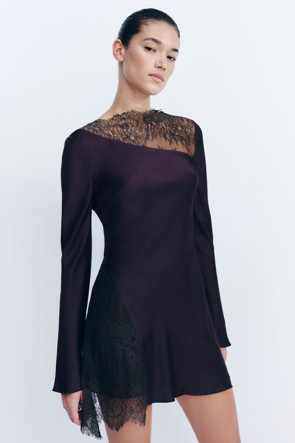 Shona Joy - Allegra Lace Panelled Micro Mini Dress - Espresso Shona Joy - Allegra Lace Panelled Micro Mini Dress - Espresso