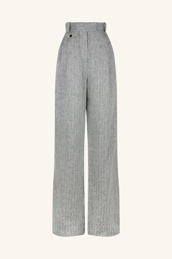 AMANDA LINEN HIGH WAISTED TAILORED PANT - ASH_G