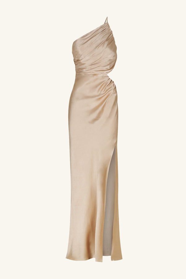 La Lune Asymmetrical Gathered Maxi Dress | Gold | Dresses | Shona Joy Shona Joy US La Lune Asymmetrical Gathered Maxi Dress | Gold | Dresses | Shona Joy Shona Joy US