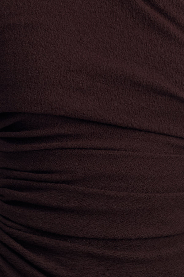 BEAU GATHERED ASYMMETRICAL MIDI DRESS - ESPRESSO_SW