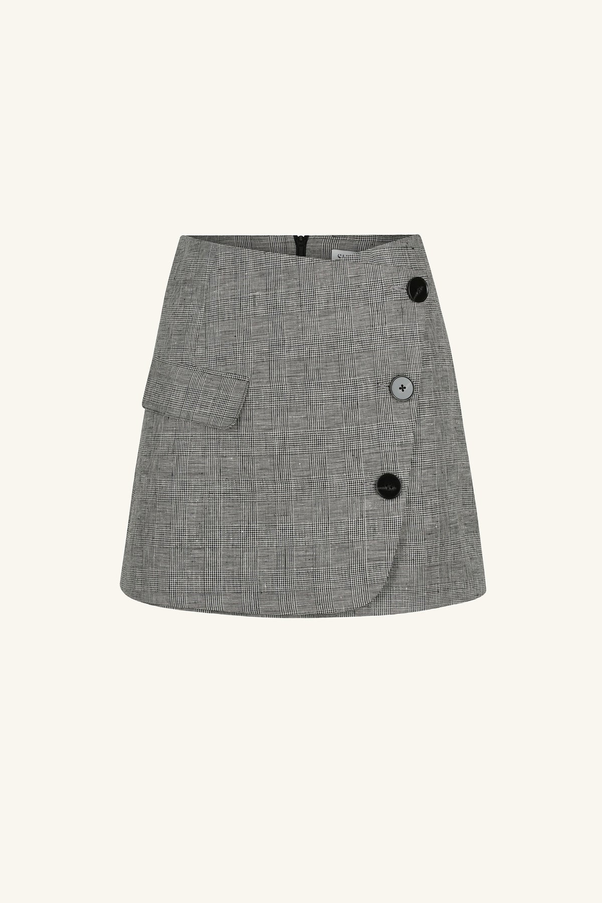 Birilla Linen Asymmetrical Button Mini Skirt | Ash | Skirts