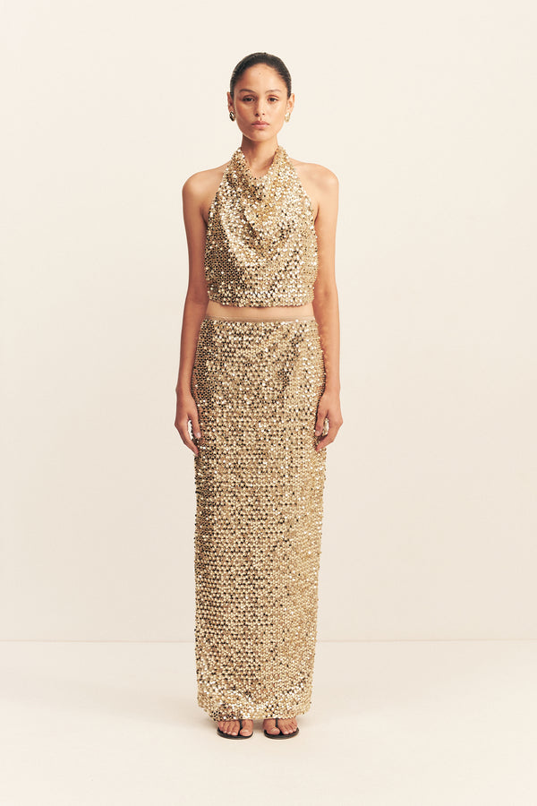 BRIA HALTER TOP - GOLD_F