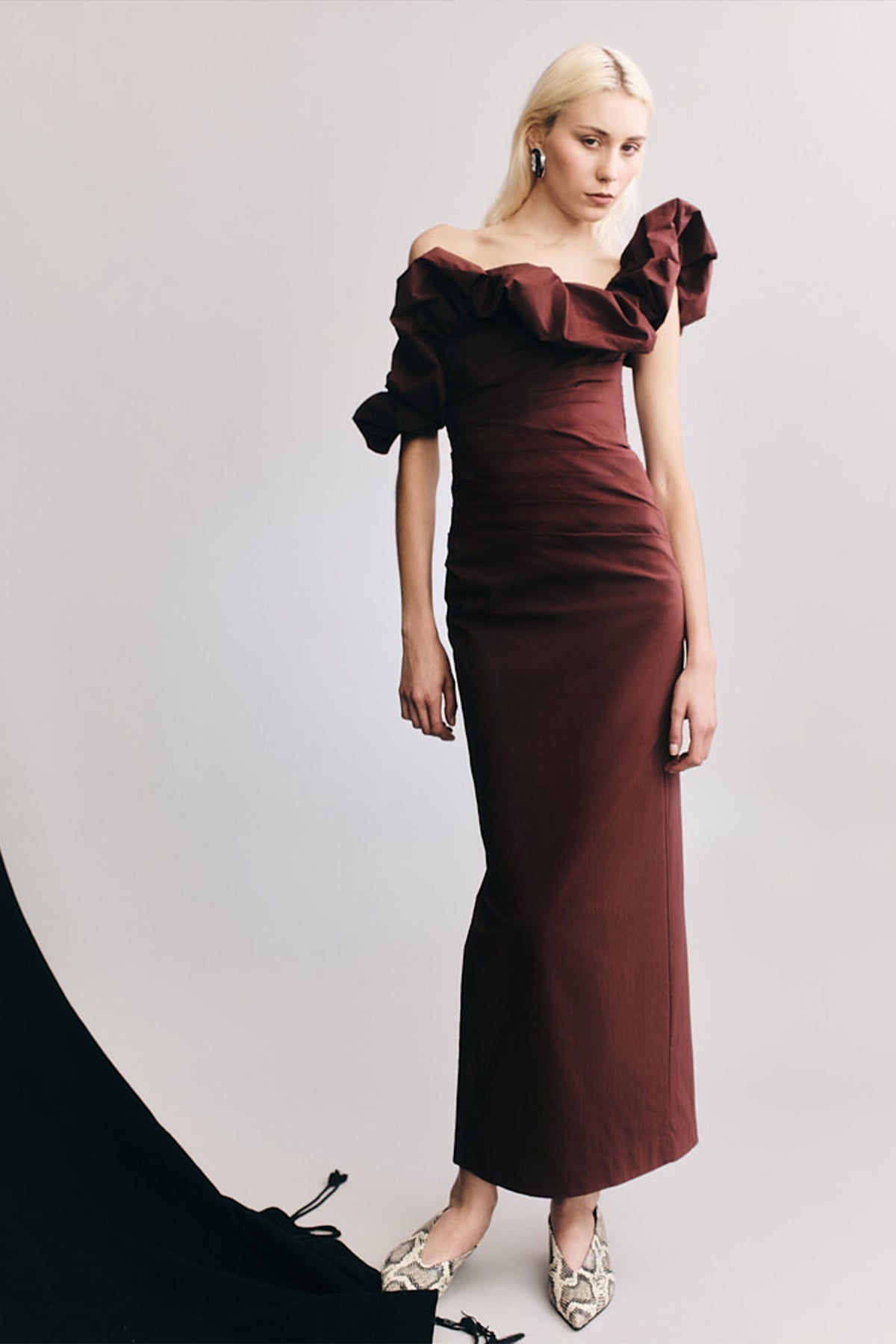 Campbell Ruffle Draped Maxi Dress | Espresso | Dresses | Shona Joy