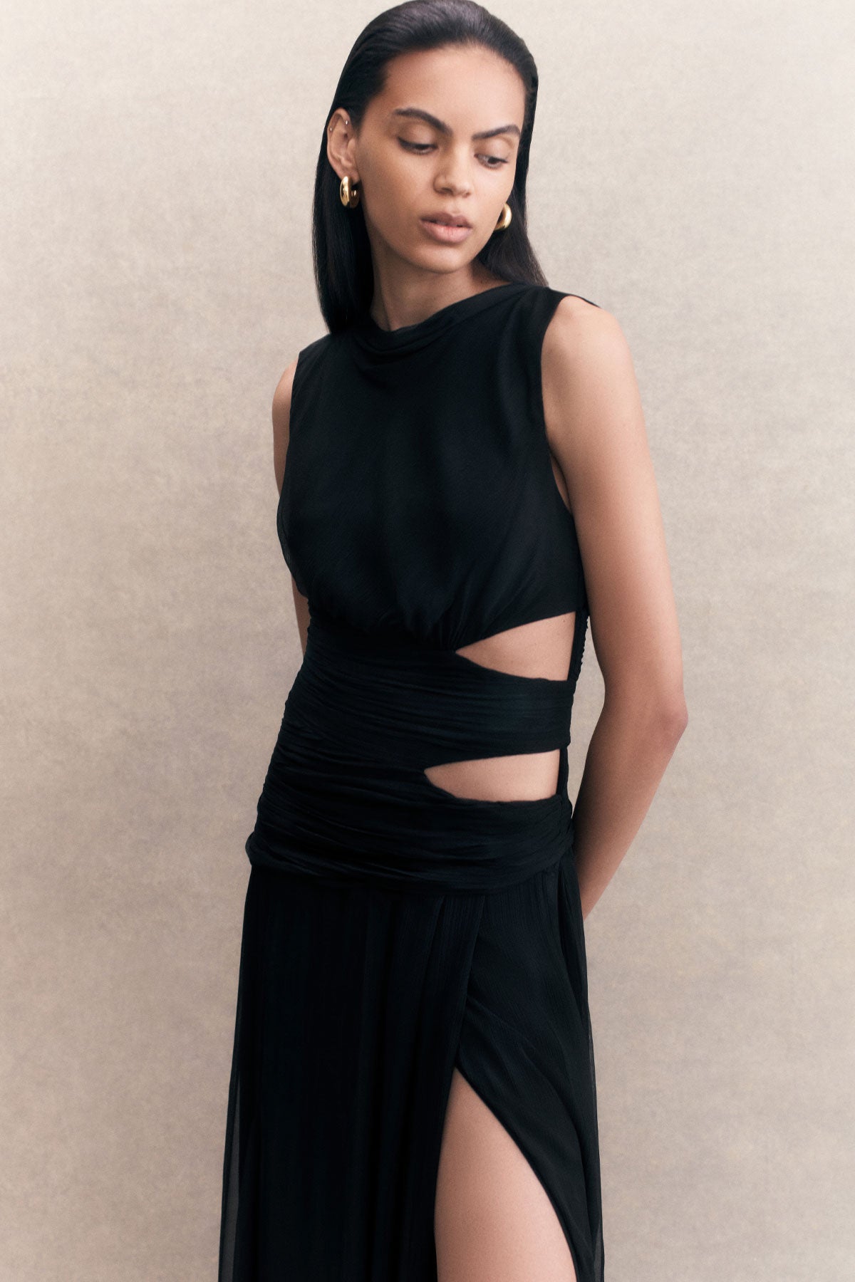 claude cut out side split maxi dress - black Claude Cut Out Side Split Maxi Dress | Black | Dresses