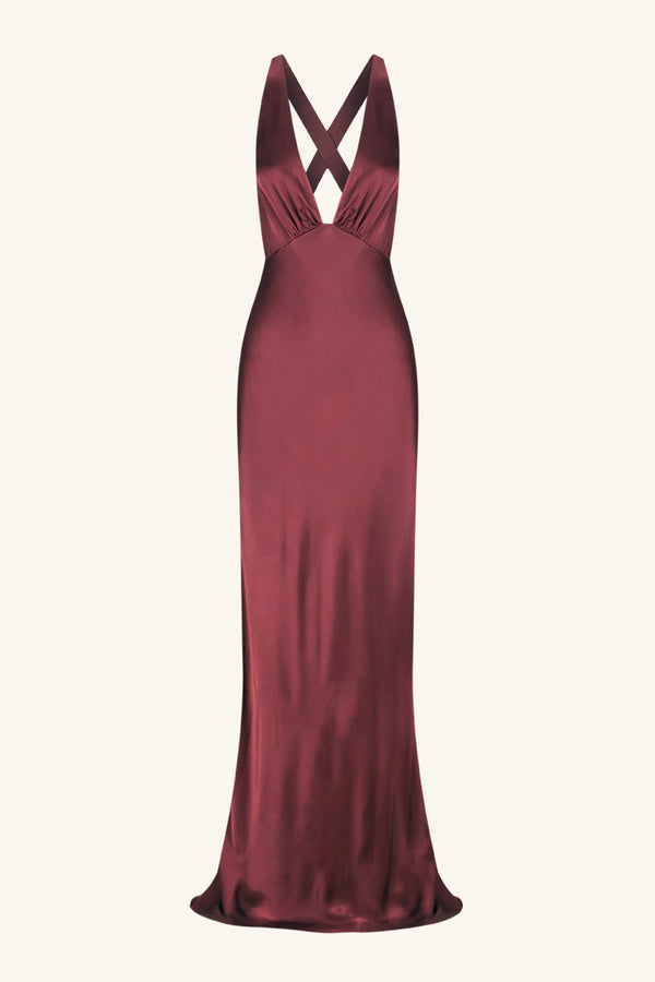 LA LUNE PLUNGED CROSS BACK MAXI DRESS - SHIRAZ_G