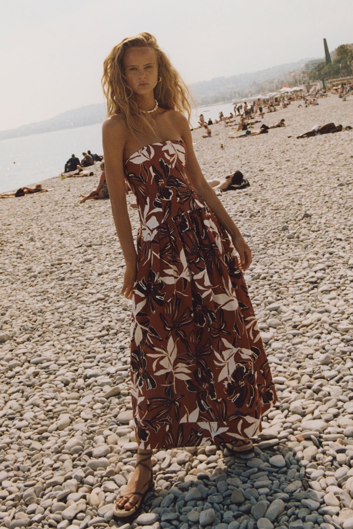 Emma Linen Strapless Panelled Maxi Dress | Brown/Multi | Dresses | Shona Joy