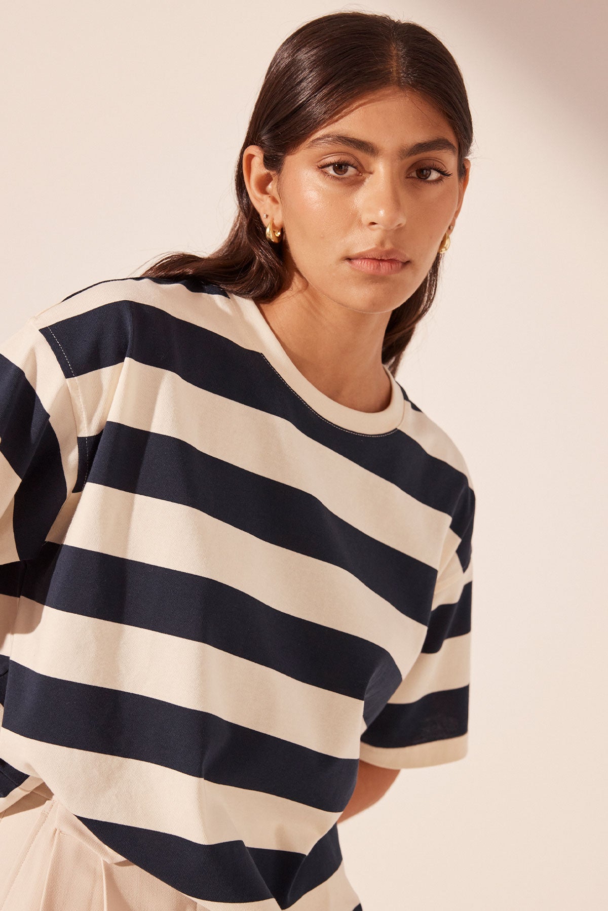 Gia Oversized Stripe T-Shirt | Navy/Cream | Tops | Shona Joy