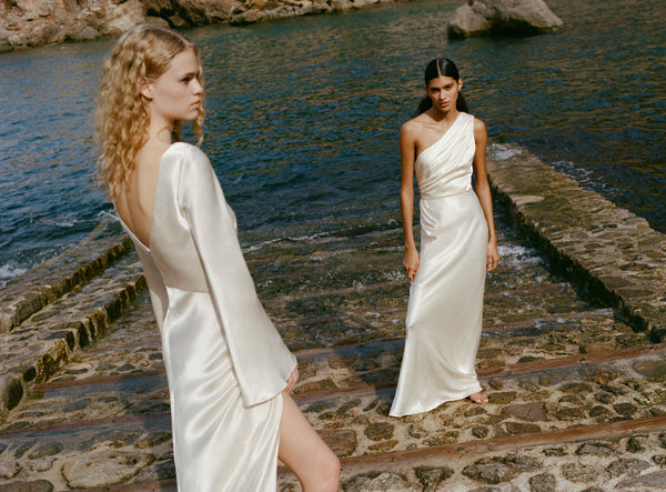 LA LUNE FLARED SLEEVE SIDE SPLIT MIDI DRESS - CREAM_C