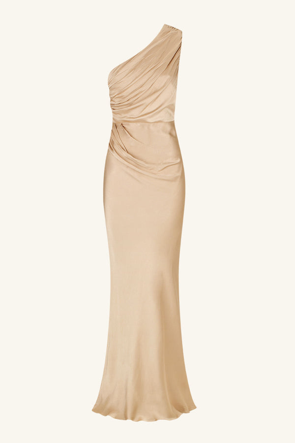 LA LUNE GATHERED ONE SHOULDER MAXI DRESS | GOLD | DRESSES | SHONA JOY Shona Joy US LA LUNE GATHERED ONE SHOULDER MAXI DRESS | GOLD | DRESSES | SHONA JOY Shona Joy US