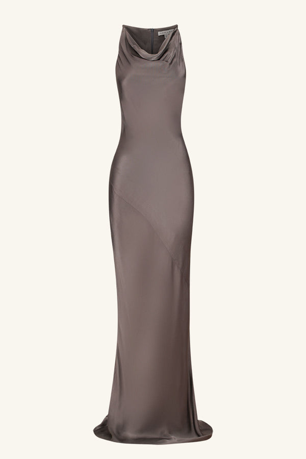 LA LUNE HIGH NECK COWL MAXI DRESS - GRAPHITE_G