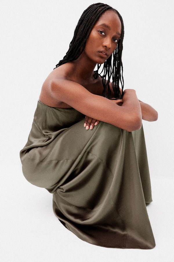 LA LUNE STRAPLESS COLUMN MAXI DRESS - FOREST_C