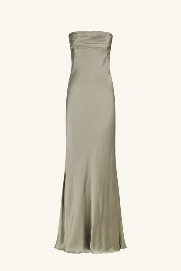 LA LUNE STRAPLESS RUCHED BODICE MAXI DRESS - SAGE_G