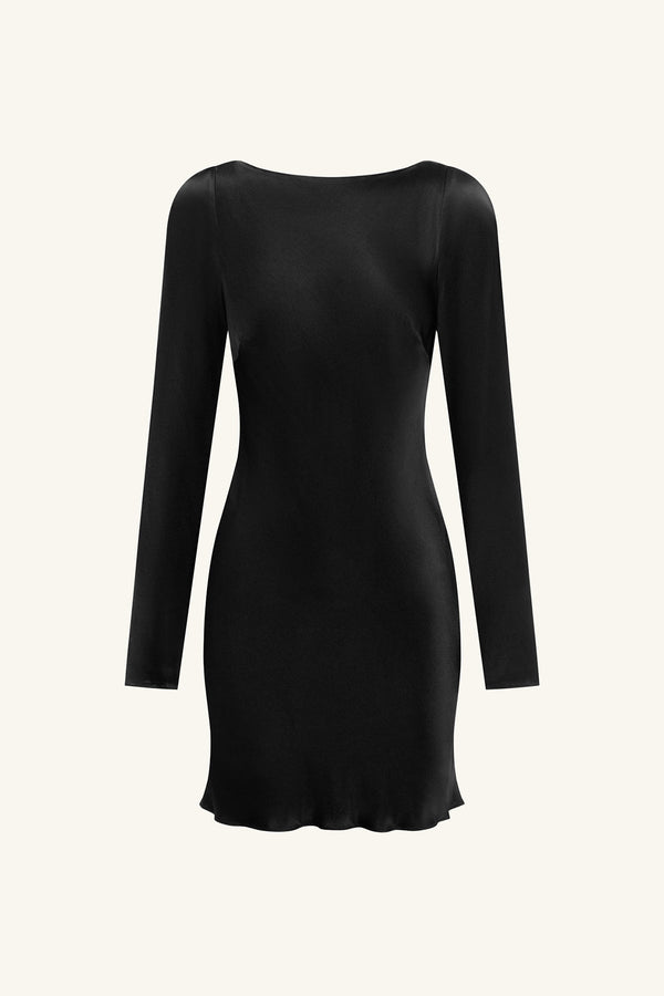 LA LUNE LONG SLEEVE BACKLESS MINI DRESS - BLACK_G