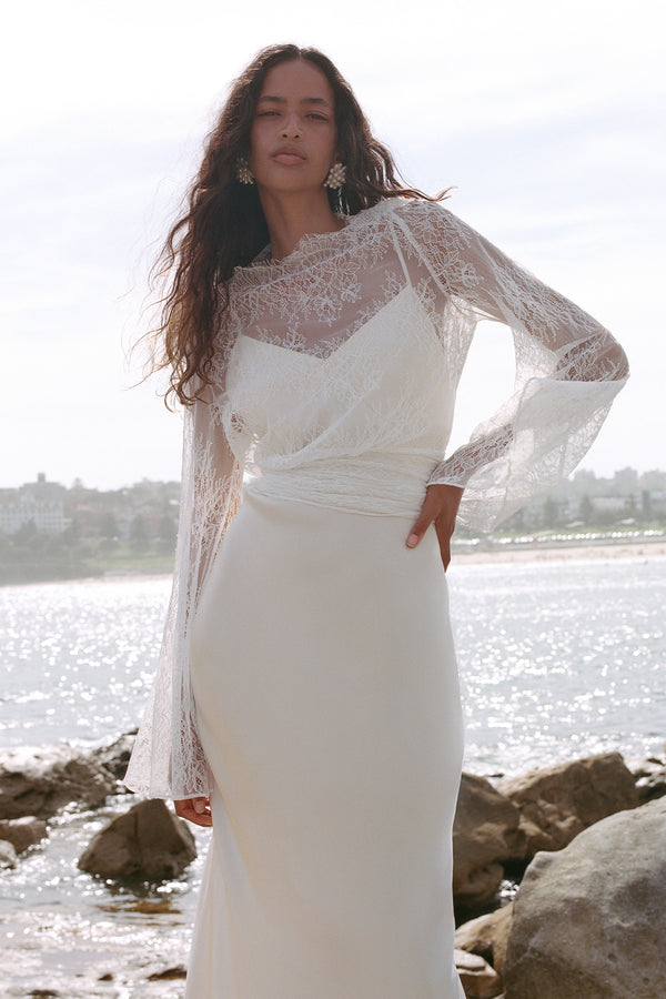 Lambent Lace Long Sleeve Tie Top | Ivory | Tops | Shona Joy Shona Joy US Lambent Lace Long Sleeve Tie Top | Ivory | Tops | Shona Joy Shona Joy US