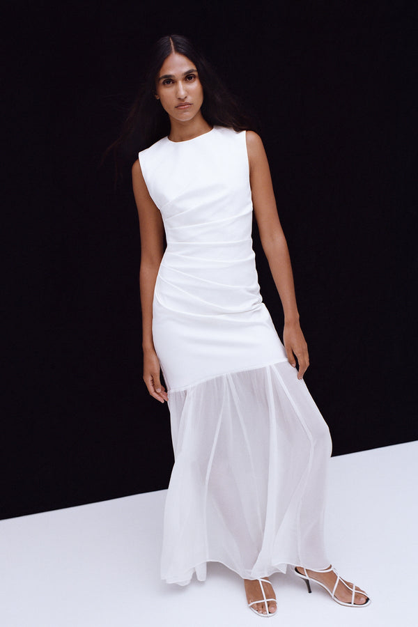 LUNAR OPEN BACK DRAPED MAXI DRESS - WHITE/IVORY_C