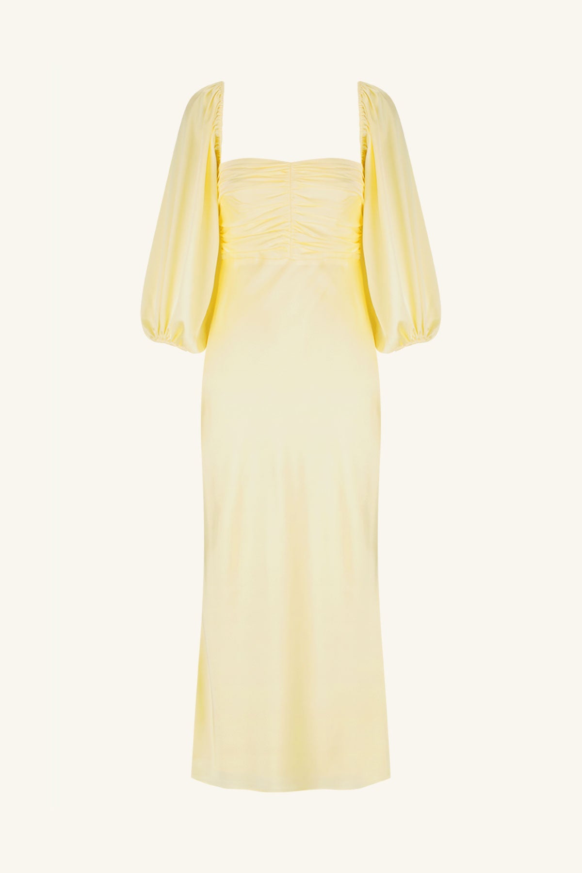 Luxe Ruched Bodice Long Sleeve Midi Dress | Lemon | Dresses | Shona Joy