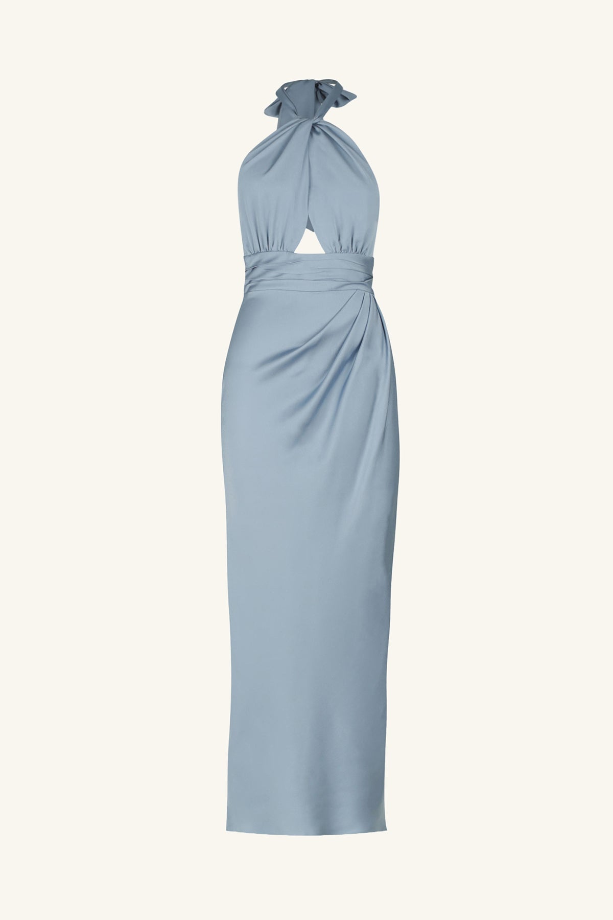 Luxe Gathered Halter Midi Dress, Azure, Dresses