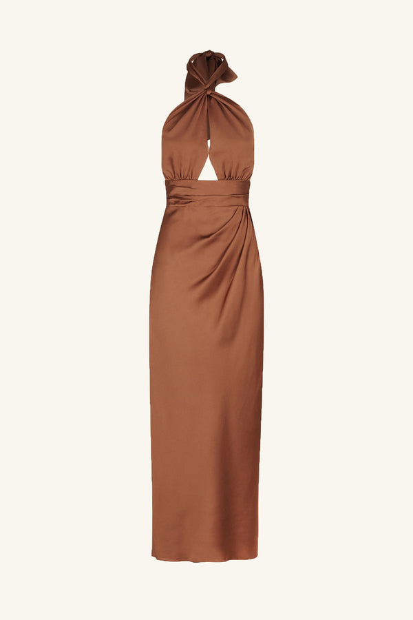 Luxe Gathered Halter Midi Dress, Onyx, Dresses