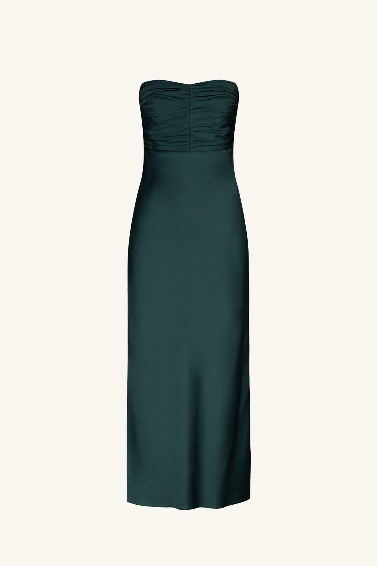 Luxe Strapless Ruched Bodice Midi Dress, Eucalyptus