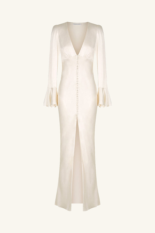 la lune frill cuff bias midi dress Fall in love all over again the La Lune Frill Cuff Bias Midi in Cream has been restocked, online now #ShonaJoy