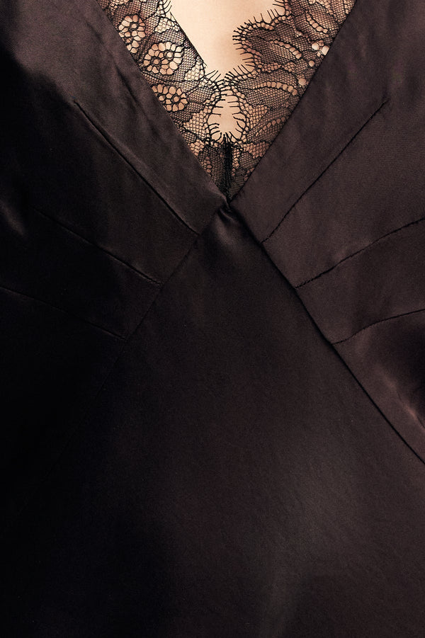 MAISIE LACE SLIP MINI DRESS - BLACK